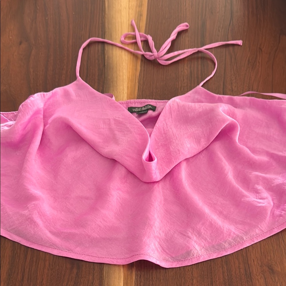 Wild Fable Pink Tie Front Crop Camisole